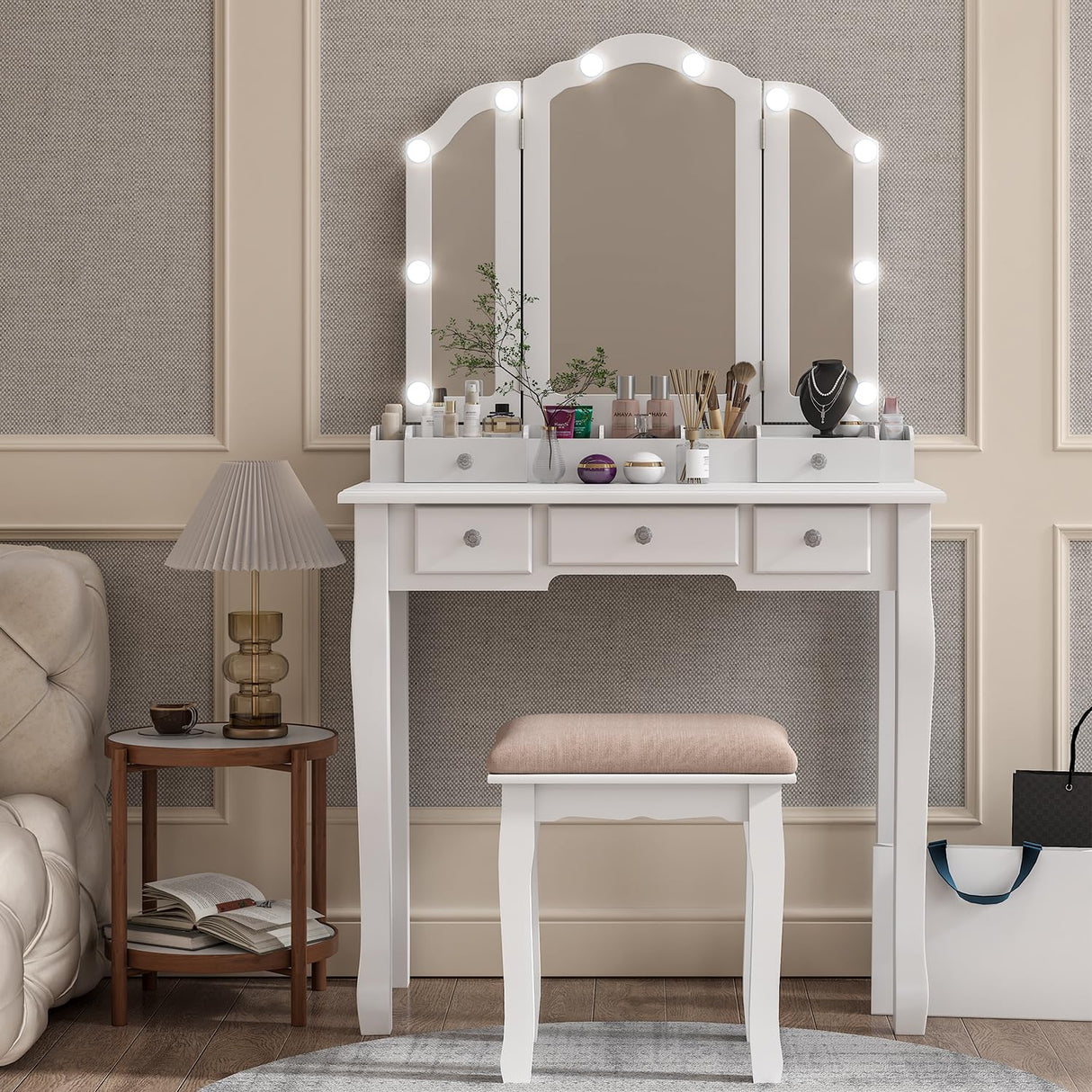 YIXHQ Makeup Vanity with Lights Vanity Desk with Mirror and Lights Makeup Vanity with Drawers Vanity Table with Lights Vanity with Lighted Mirror and YIXHQ