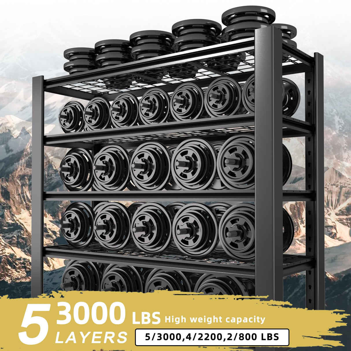 Heavy Duty Garage Shelving Unit with Wire Grid Shelves, 76.6" H x 60" W x 24" D, 5-Tier Adjustable Metal Shelving, Industrial Garage Storage Shelf for Heavy Duty Shelving, Storage Room, Basement-2Pack WOZBUD