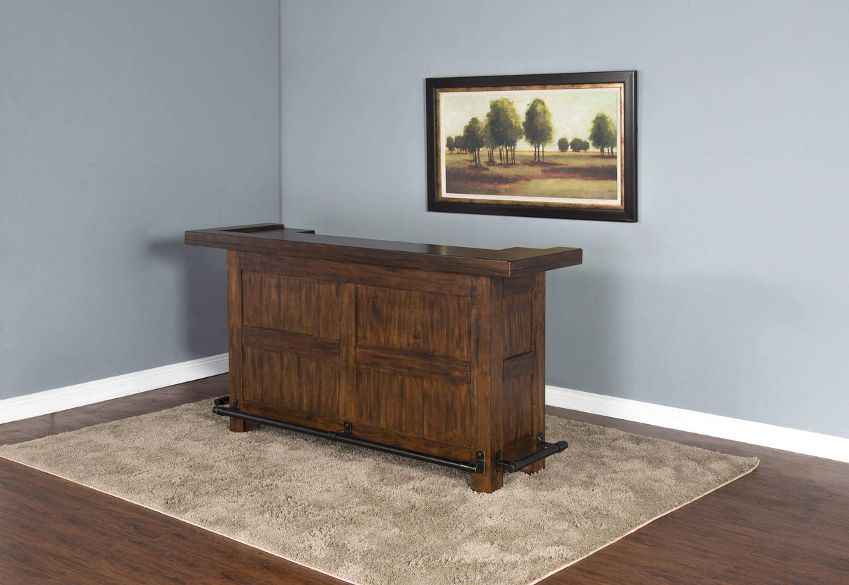 Sunny Designs Tuscany 78" Farmhouse Wood Bar Unit in Medium Brown Sunny Designs