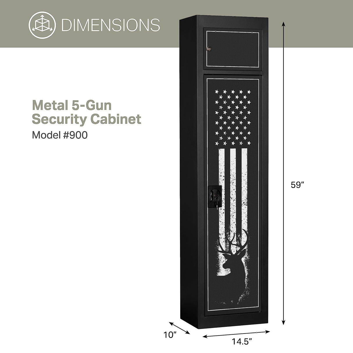 American Furniture Classics Model 900, 5 Gun Metal Security Cabinet with Separate Pistol/Ammo Area American Furniture Classics