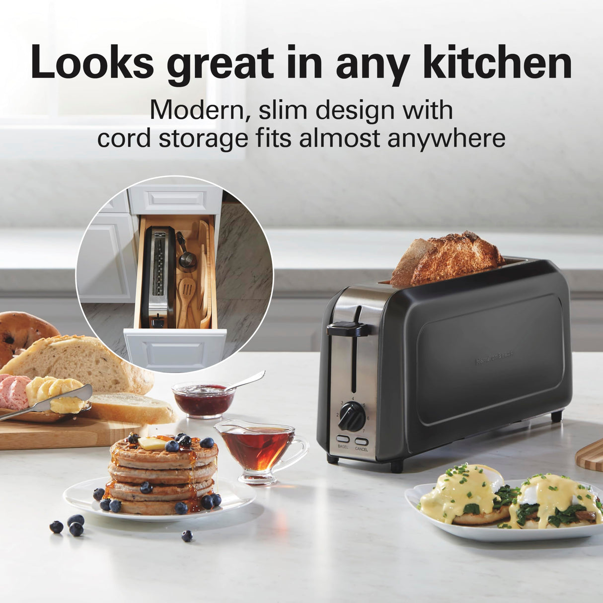 Hamilton Beach Extra Long Slot 2 Slice Toaster with Browning Control, Bagel Function, Cancel Button & Auto Shutoff, Modern Slim Design Fits Any Space, Black (22989) Hamilton Beach