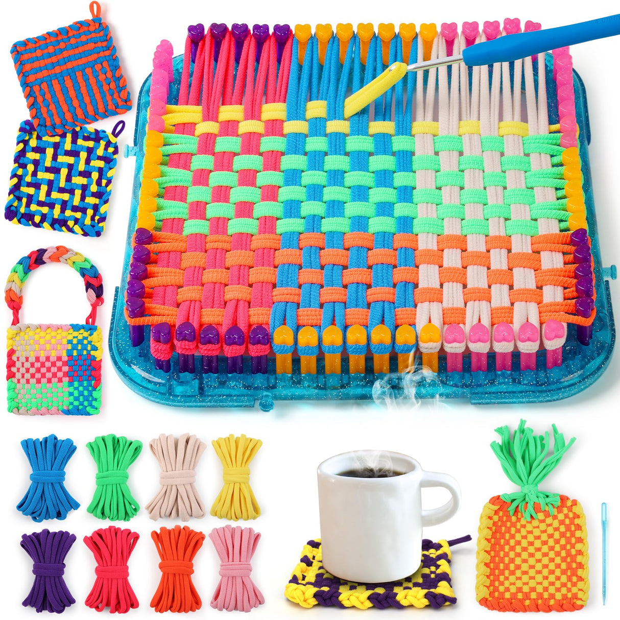 IQKidz Weaving Loom Kit Toys, DIY Arts and Crafts for Kids and Adults, Ideal Gifts for Girls Ages 5 6 7 8-12 13, Easy Potholder Loom Knitting Activity for Beginners, 224 Craft Loops IQKidz