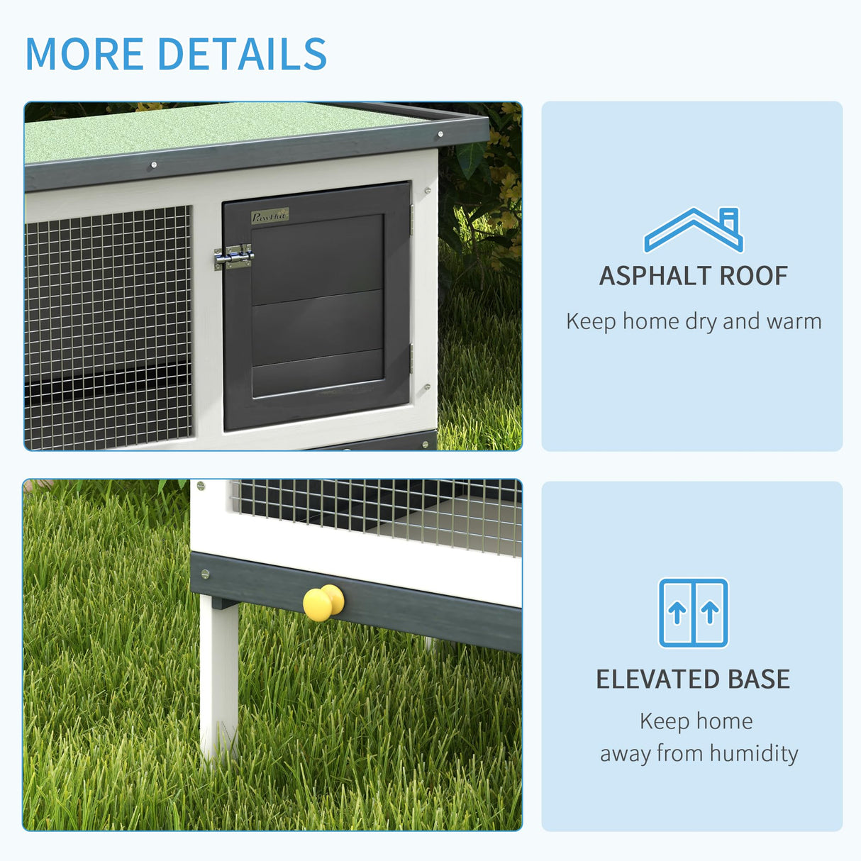 PawHut 35" Wooden Rabbit Hutch Indoor, Bunny Cage Outdoor, Guinea Pig House with Pull-Out Tray, and Openable Asphalt Roof, Black PawHut