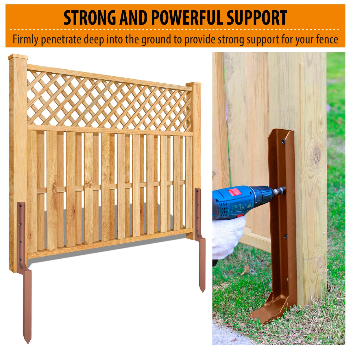 WOCEPU 2.8 FT Fence Post Repair Kit, for Repairing Broken Wooden Fence Post Repair Stakes (4pack-Brown) WOCEPU