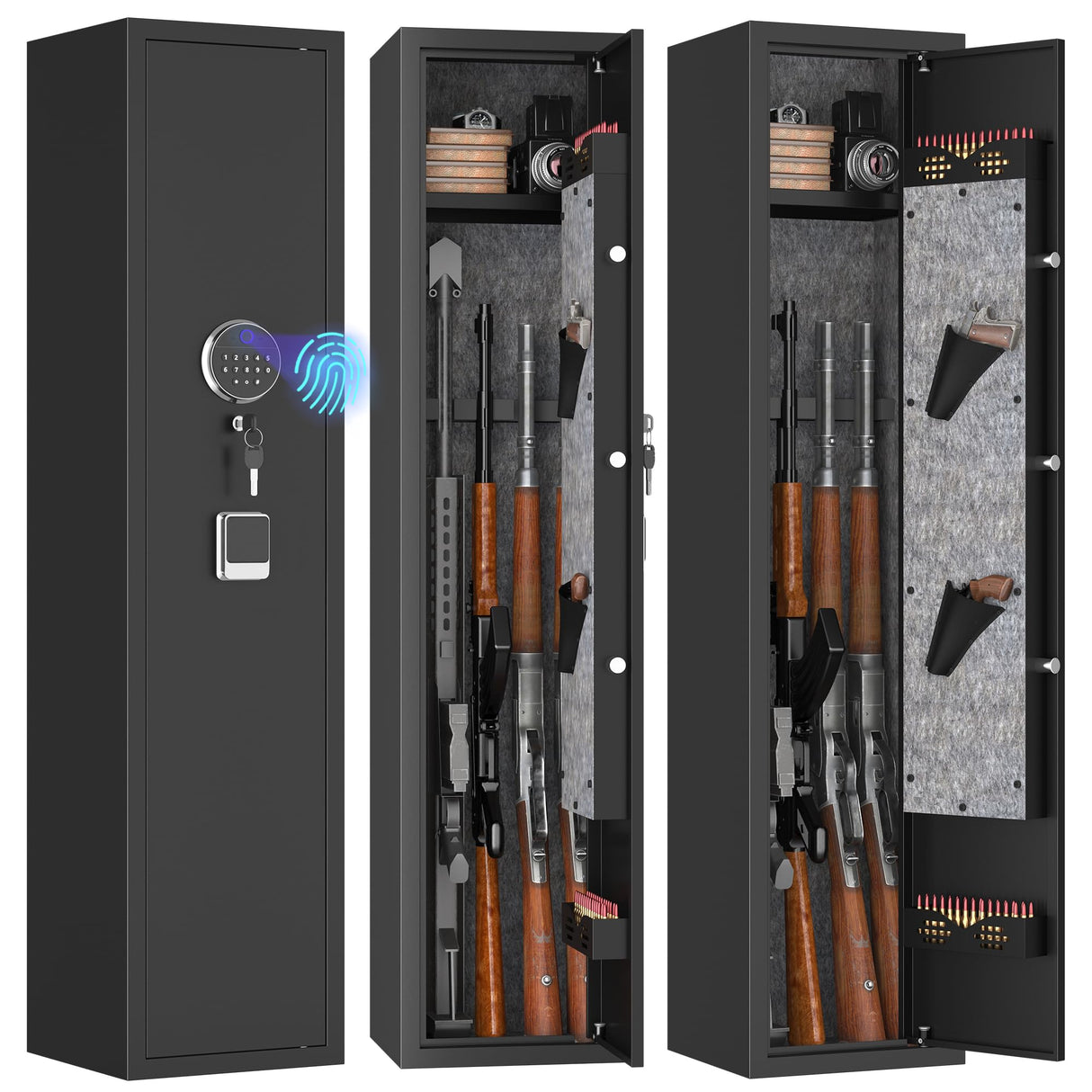 PRESTELION 3-5 Gun Safe,Adjustable Bracket and Biometric Lock,Heavy Duty Gun Safe for Rifles and Shotguns,Money and Valuables PRESTELION