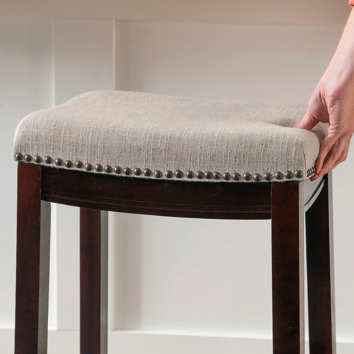 Linon Linen Backless Claridge Stool, Counter Height, Beige & Dark Walnut Linon