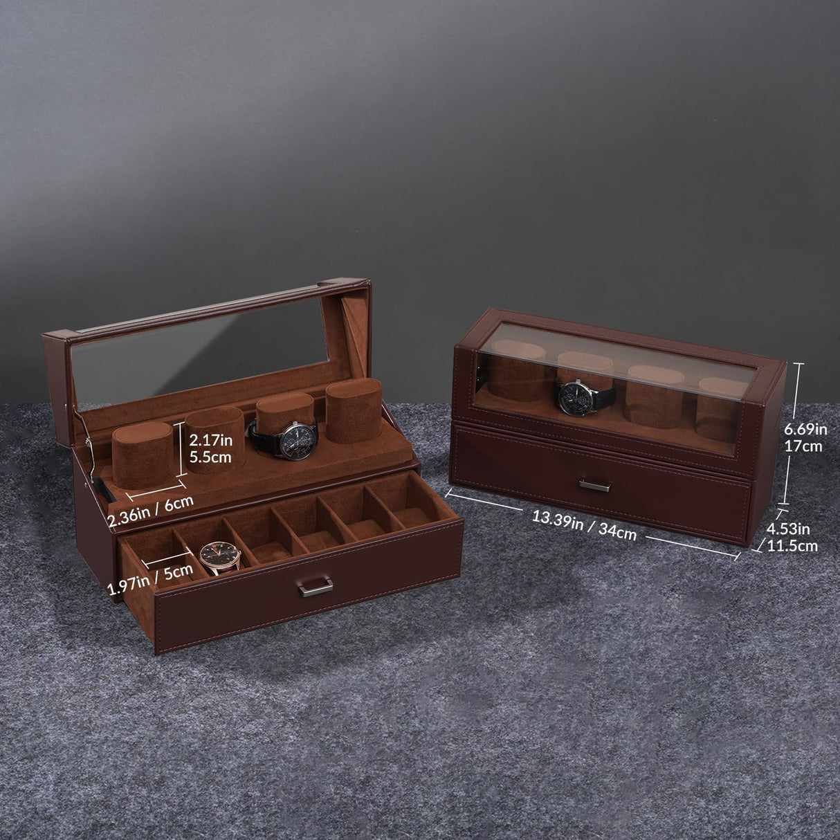 ProCase Watch Case for Men, 10 Slot Watch Display Stand with Acrylic Lid, Watch Display Case with Drawer, 2-Layer Mens Watch Box, Watch Holder Organizer for Men Women -Espresso ProCase