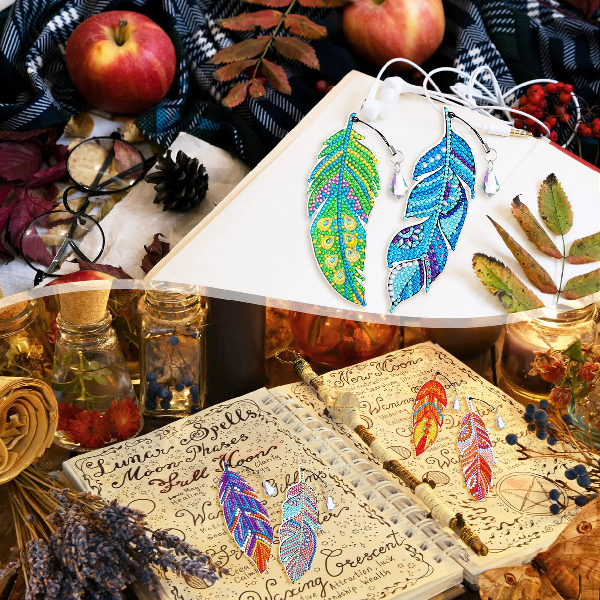 Tinlade 8 Pcs 5d Diamond Painting Bookmarks Kits DIY Crystal Diamond Art Feather Bookmarks for Book Lovers Home Office Project Graduation Birthday Gift Tinlade