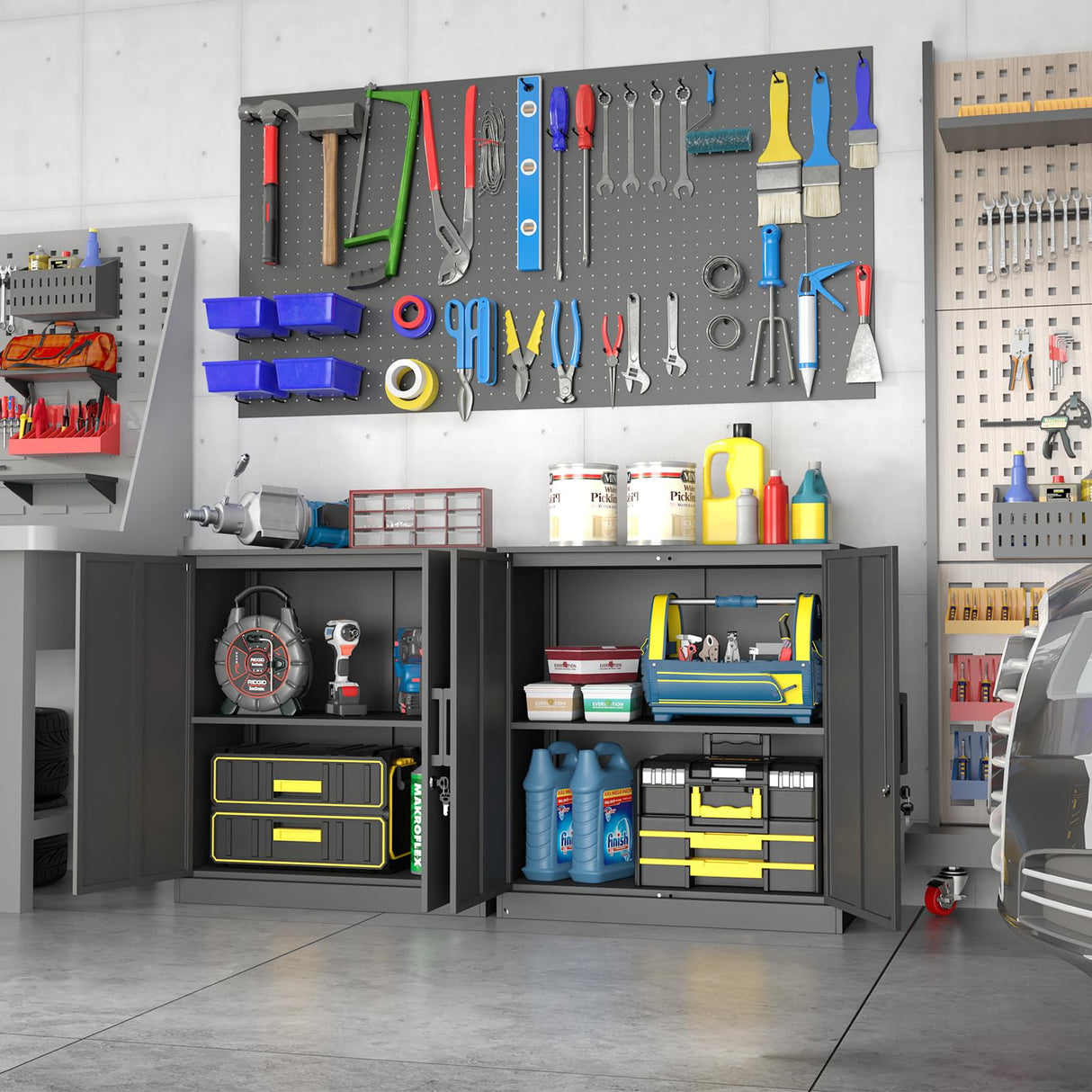 IRONFFICE Metal Wall Cabinet,Black Garage Wall Cabinet with 2 Doors,Hanging Storage Cabinets with Handle,Locking Cabinet with Shelves for Garage,Living Home IRONFFICE