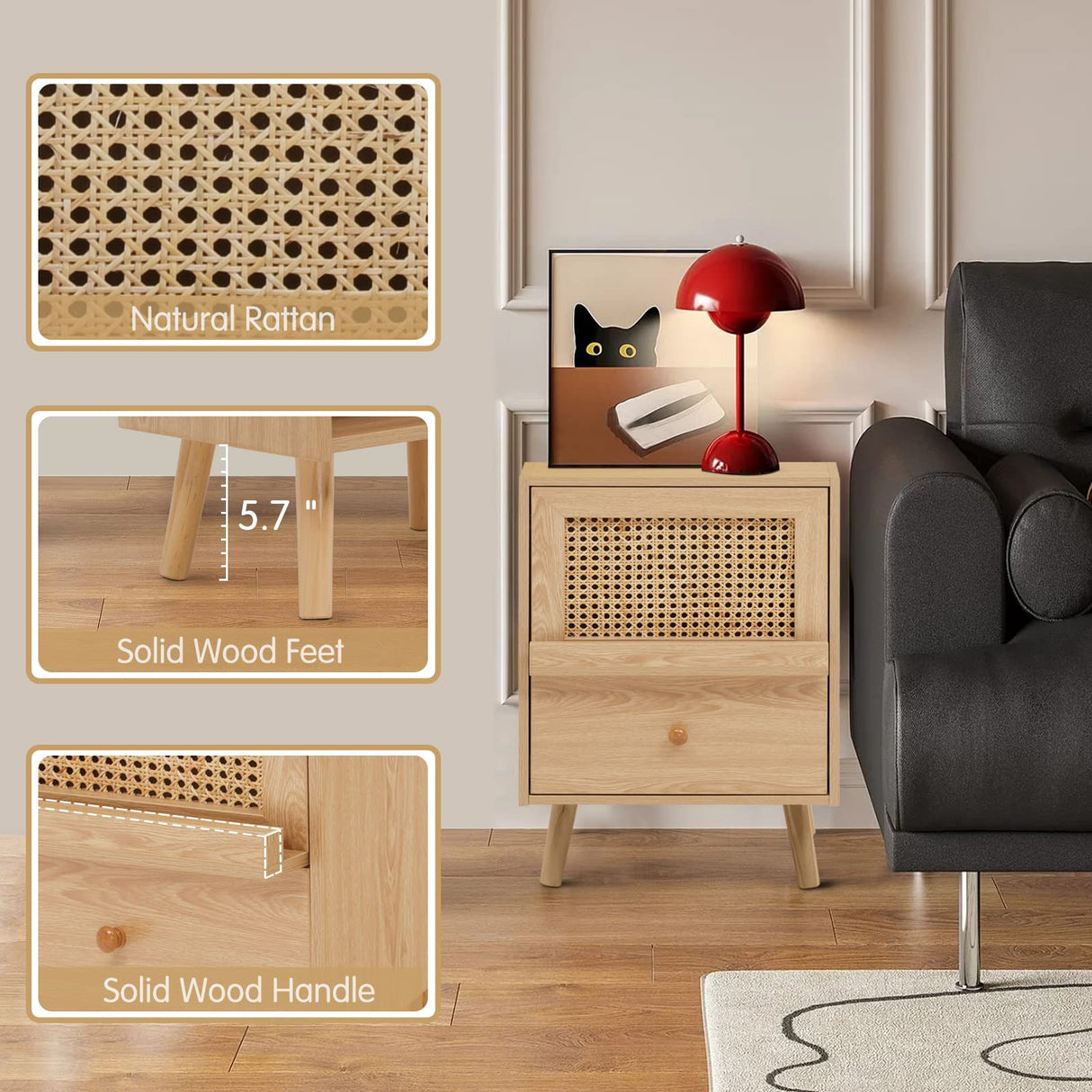 Anbuy 9 Drawer Dresser and Night stand Sets for Bedroom, One Drawer Nightstands Set of 2 & 9 Drawer Dresser Combo 3 Pieces (Natural) Anbuy