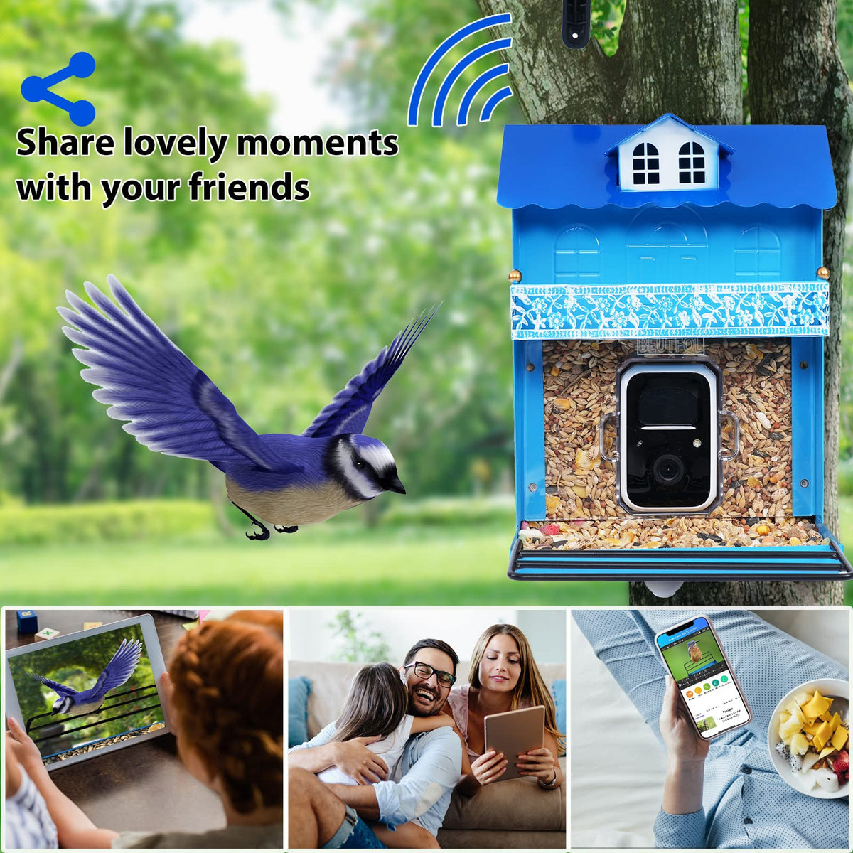 Smart Bird Feeder with Camera.Auto Capture Bird Videos & Bird Motion Detection,Wireless App Notification,Bird House Camera,Lifetime 32G Free Space.Idea Gift AMOEJOV
