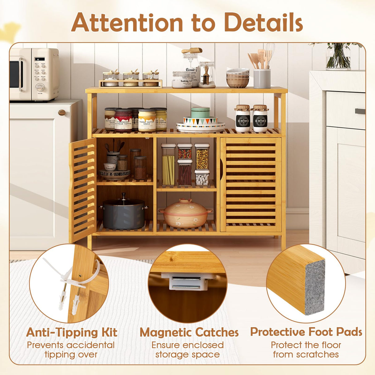 Giantex Bamboo Bathroom Storage Cabinet, 2-Door Storage Organizer with Shelves, Freestanding Floor Cabinet, Slatted Bamboo Home Furniture for Living Room Entryway Kitchen Dining Room, Natural Giantex