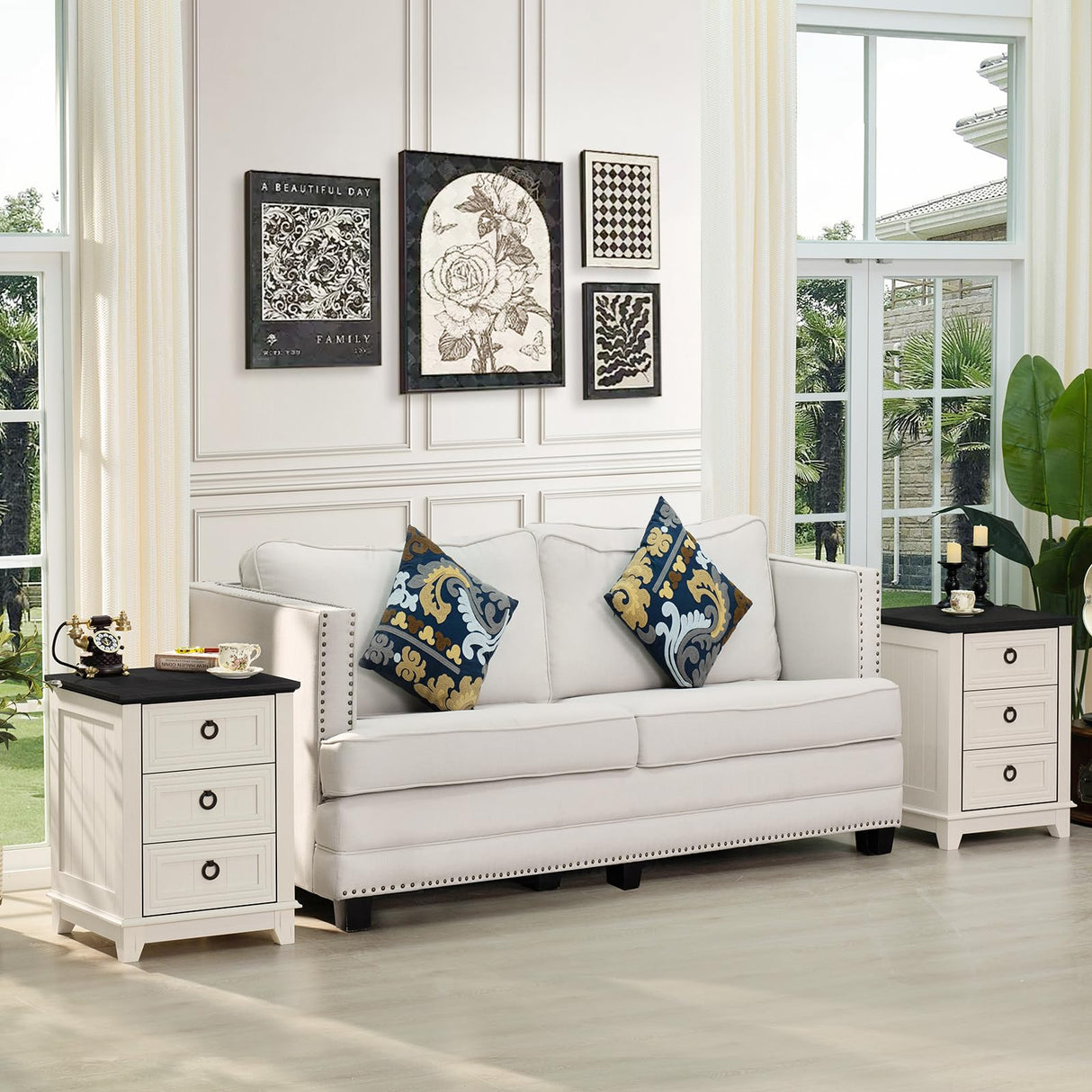 Joaxswe Farmhouse Dresser and Nightstand Sets 3 Piece, Nightstands Set of 2 and 6 Drawers Dresser for Bedroom, 58" Wide Dresser and 18" Inch Night Stand Set for Bedroom, Living Room, Hallway Joaxswe