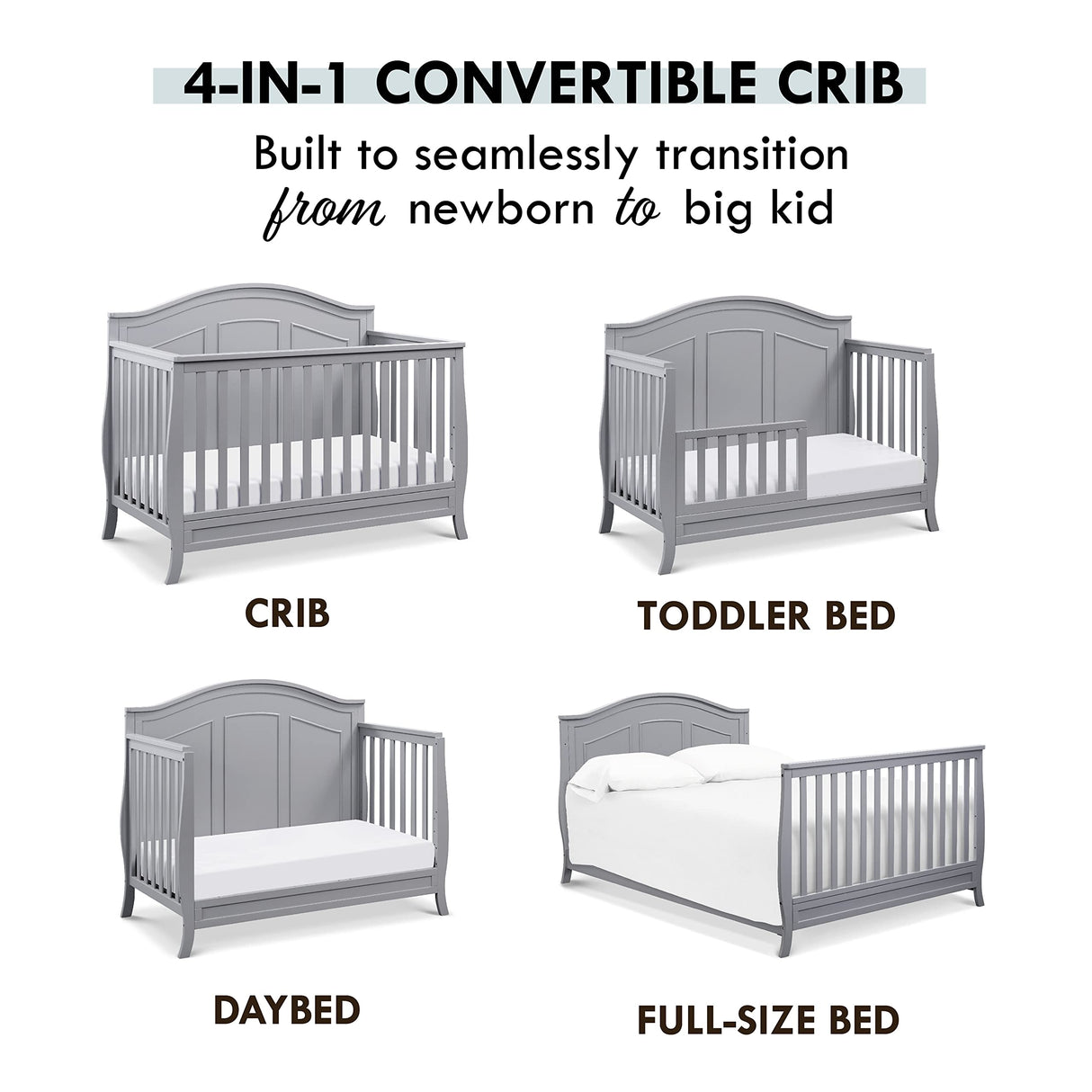 DaVinci Emmett 4-in-1 Convertible Crib in Grey, Greenguard Gold Certified DaVinci