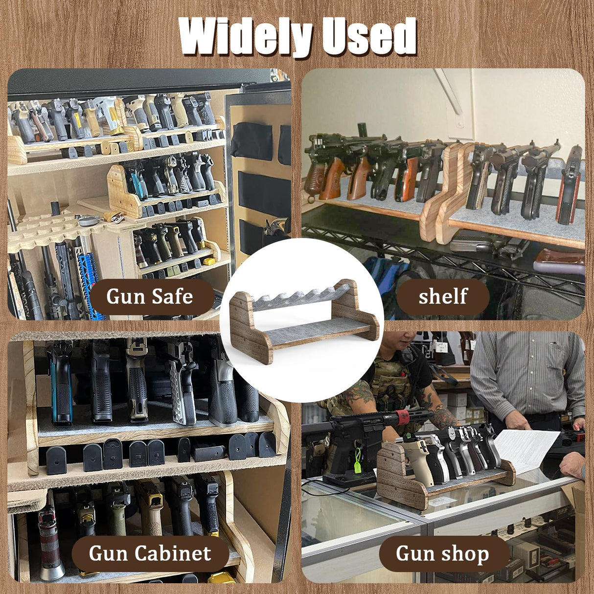 Aoanoko Pistol Rack for Gun Safe, Handgun Rack with Non Slip Carpeted Surface, Pure Wood Made Pistol Stand for Gun Cabinet Storage Pistol Storage, 6 Slots Pistol Stand Aoanoko