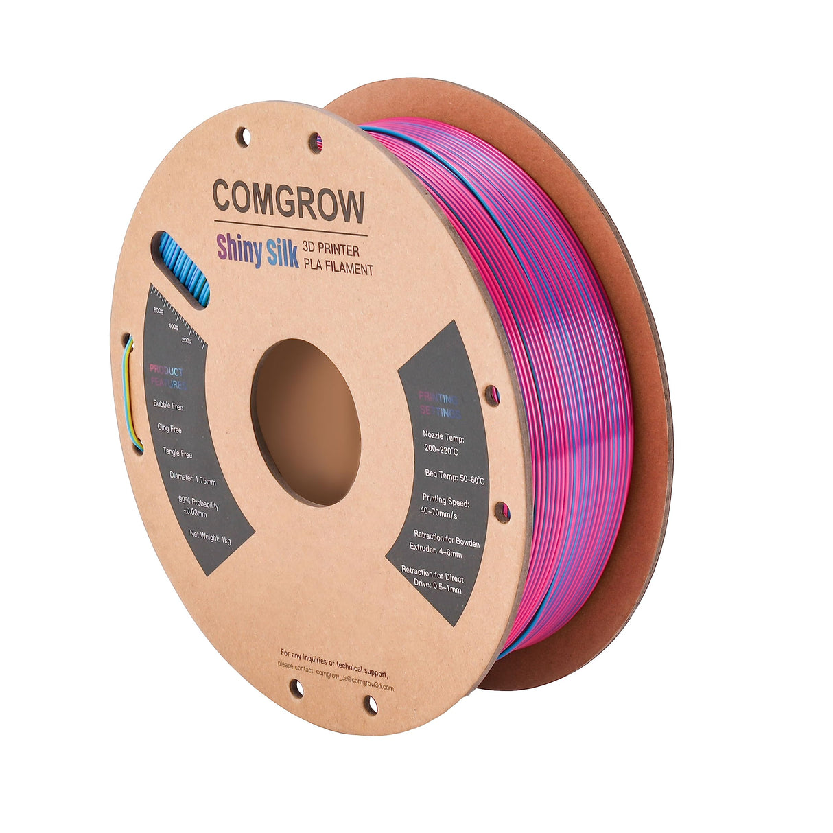 Comgrow Tri-Colors Silk PLA 3D Printer Filament, Rainbow PLA Filament 1.75mm, Dimensional Accuracy +/- 0.02 mm, 1KG Spool, Coextrusion 3D Filament with Shiny Silk Red-Blue-Yellow Comgrow