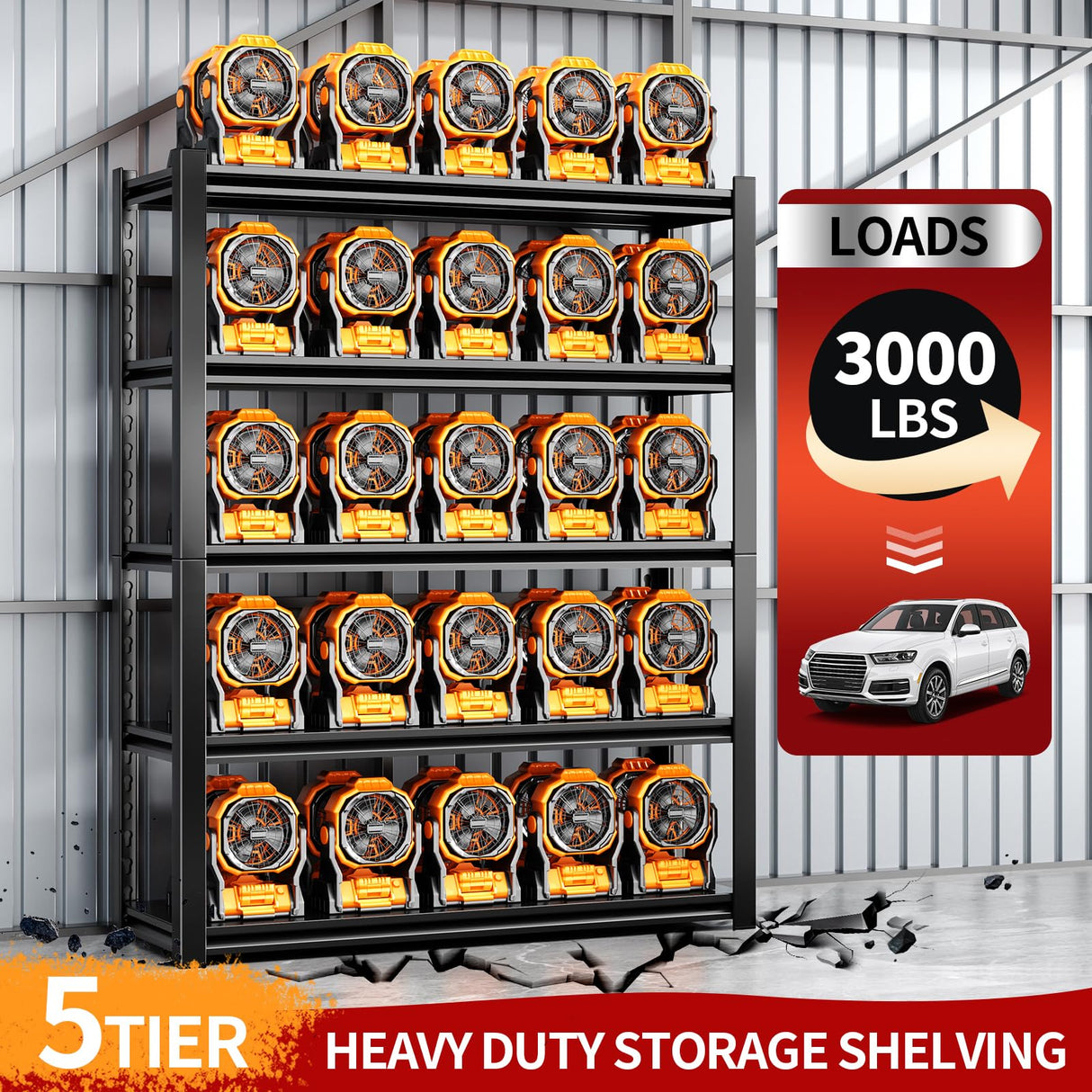 72" H Garage Shelving Units 5 Tier Industrial Storage Shelves Adjustable Metal Shelving 3000LBS Heavy Duty Shelves Utility Shelf Storage Rack for Garage,Warehouse, Basement(19.6"D×59"W×72"H) SGFHNV