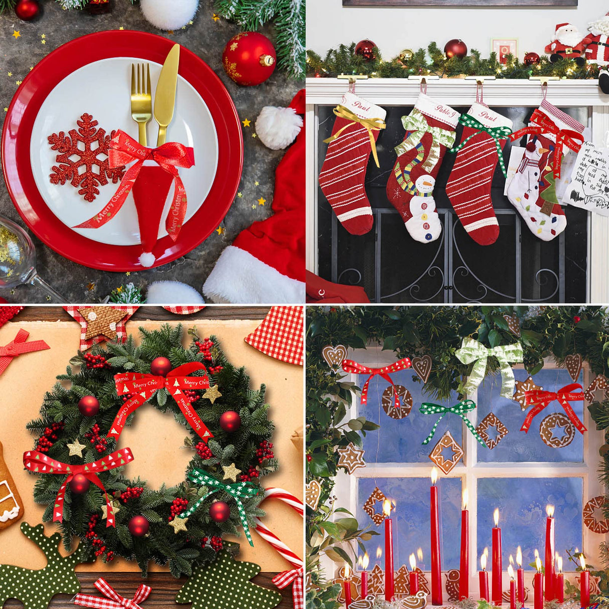 SANNIX 20 Pieces 3 Size Christmas Ribbons for Craft Holiday Printed Grosgrain Organza Satin Ribbons Metallic Glitter Fabric Ribbons Bulk Gift Wrapping Bow(20x2yd) SANNIX