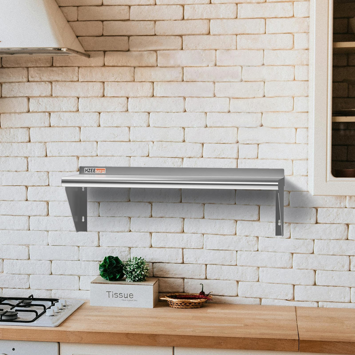 HZEEMFG Stainless Steel Wall Mounted Shelves 12x48 Inches 4ft,18 Gauge Metal Rack Shelf with 2 Brackets for Kitchen, Restaurant,Bar,Lab,Utility Room and Garage HZEEMFG