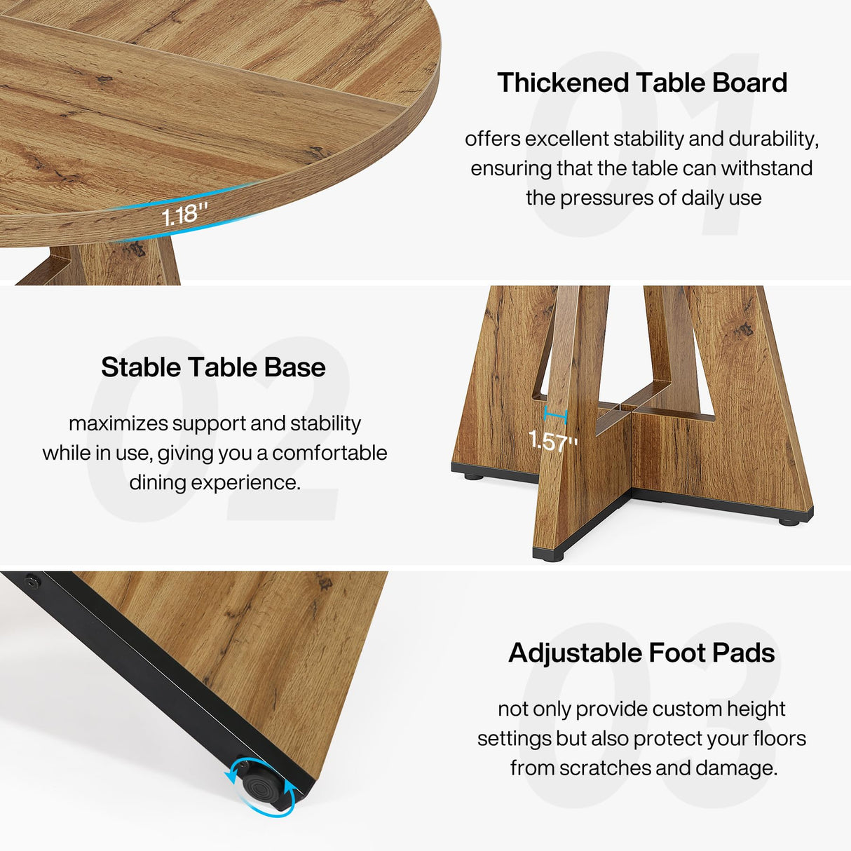 Tribesigns Round Dining Table for 4, 47 Inch Retro Brown Kitchen Table Small Dinner Table Farmhouse Wood Kitchen Dinning Table for Dining Room Kitchen,Living Room (Chairs not Included) Tribesigns