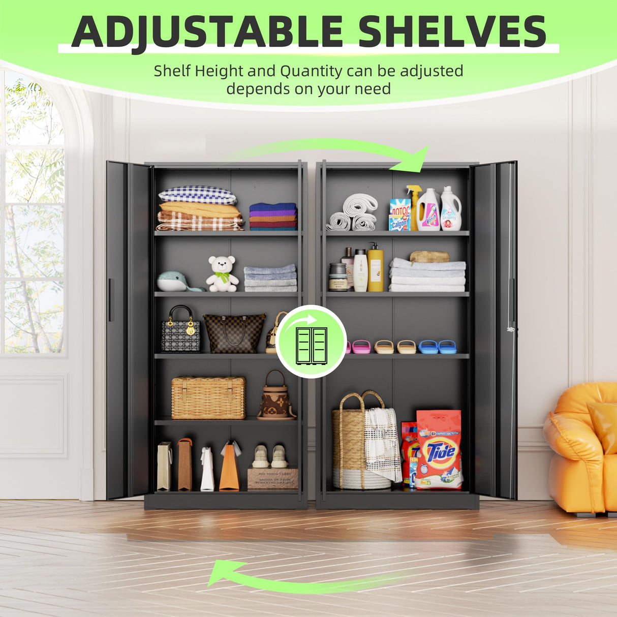 INTERGREAT Black Metal Storage Cabinet, 72" Locking Steel Cabinets with 2 Door and 4 Adjustable Shelves, Tall Metal Cabinet for Home Office, Garage, Warehouse INTERGREAT