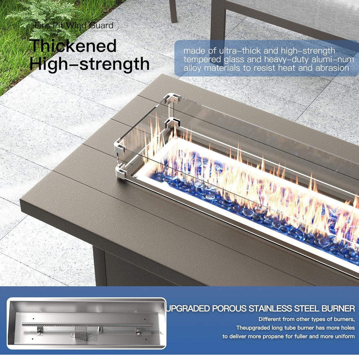 Kullavik Aluminum Patio Furniture Set,6 Pieces 9 Seat Metal Outdoor Furniture Conversation Set w/45 Propane Gas Fire Pit,Grey Kullavik