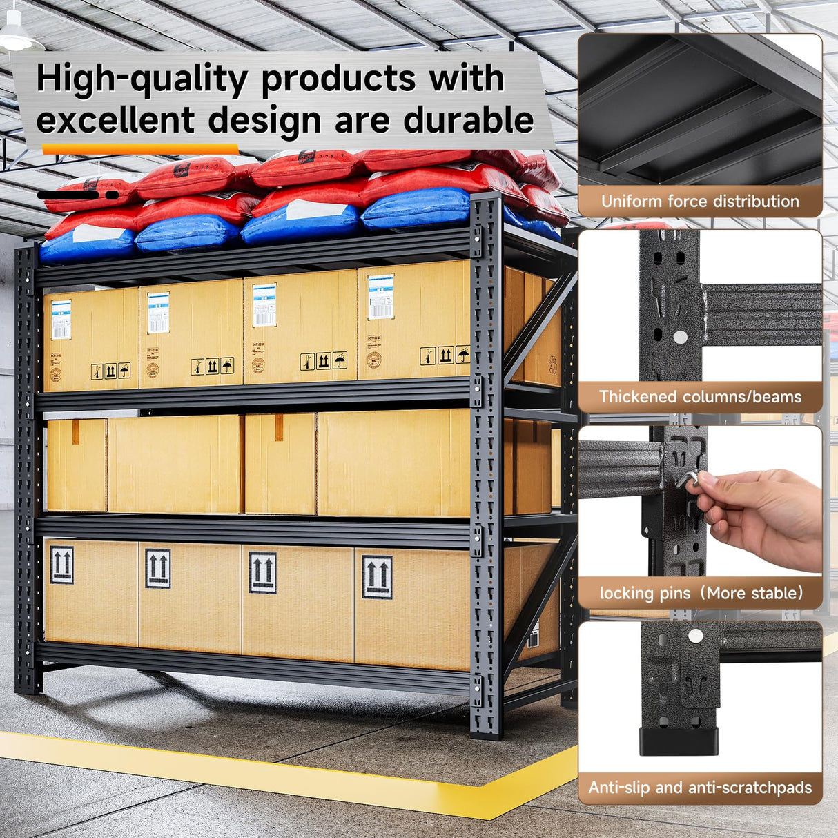 ZAOUS 3000LBS Storage Shelves,48" W Garage Shelving Heavy Duty 4 Tier Metal Storage Rack Shelf,Industrial Shelving Adjustable Shelf for Basement Warehouse 48" W x 24" D x 70" H,Black ZAOUS