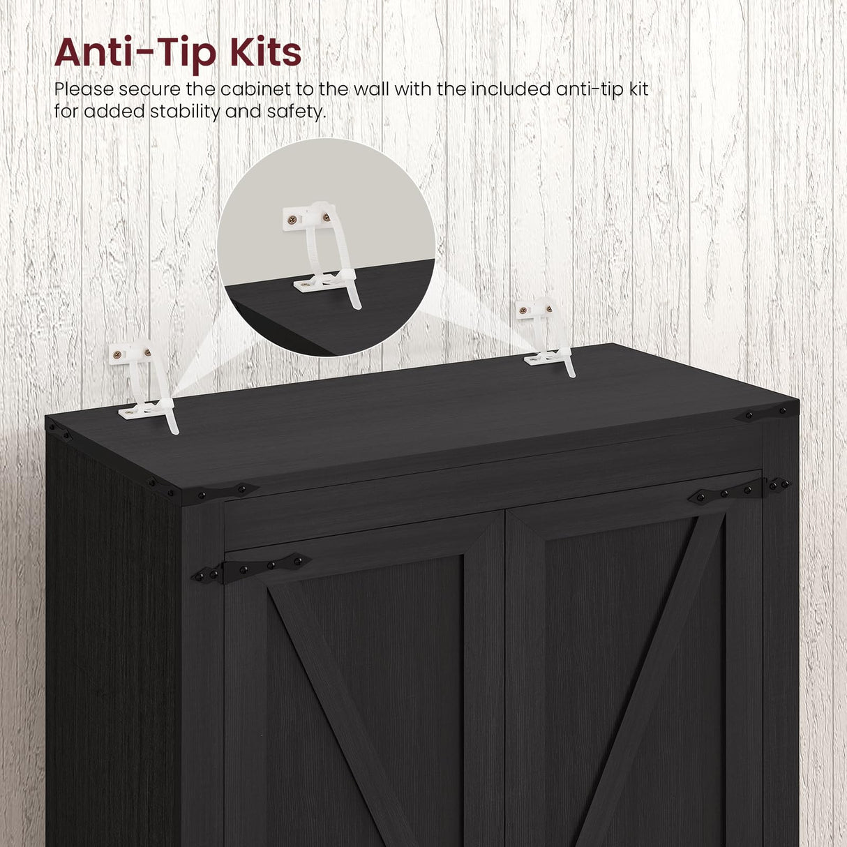 Quimoo 71" Farmhouse Tall Storage Cabinet with Barn Doors, Kitchen Pantry Cabinet with 2 Drawers & Adjustable Shelf, Pantry Storage Cabinet, for Kitchen, Living Room, Dining Room, Black Quimoo