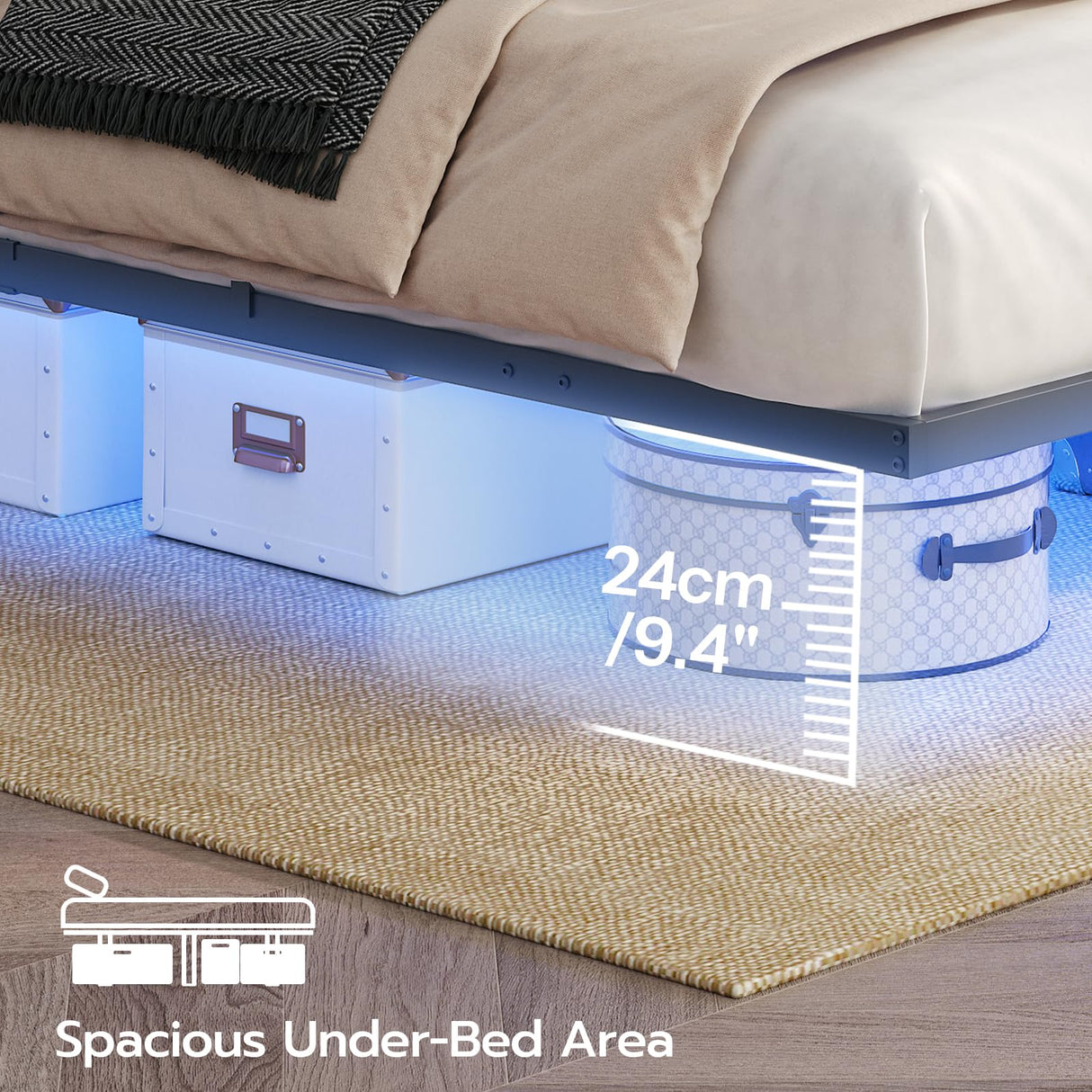 HOOBRO Floating Bed Frame Full Size, Bed Frame with Charging Station and LED Lights, Industrial Style Metal Platform Full Bed, Soundless, No Box Springs Needed, Black HOOBRO