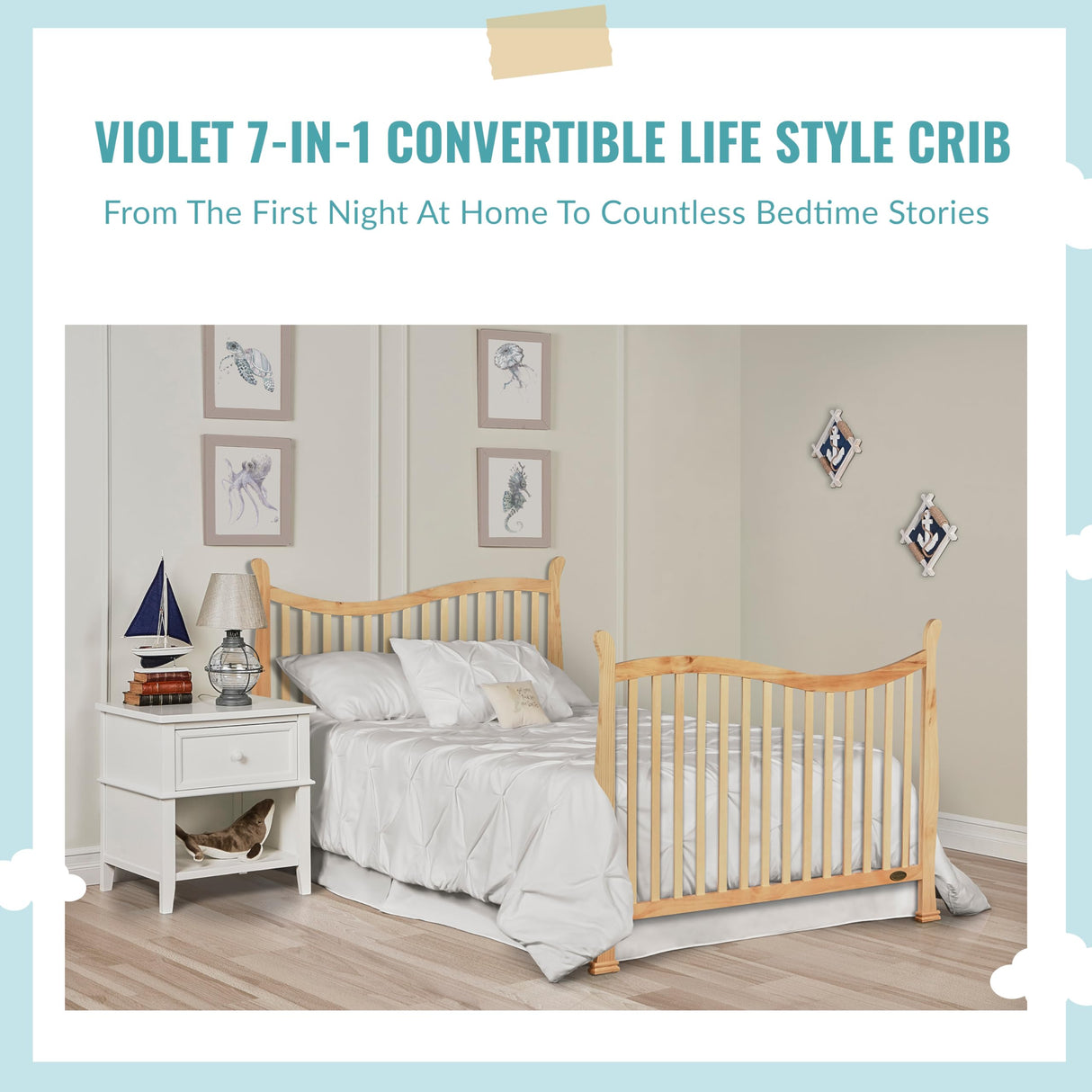 Dream On Me Violet 7-In-1 Convertible Life Style Crib In Natural, Greenguard Gold Certified, 4 Mattress Height Settings, Made Of Sustainable New Dream On Me