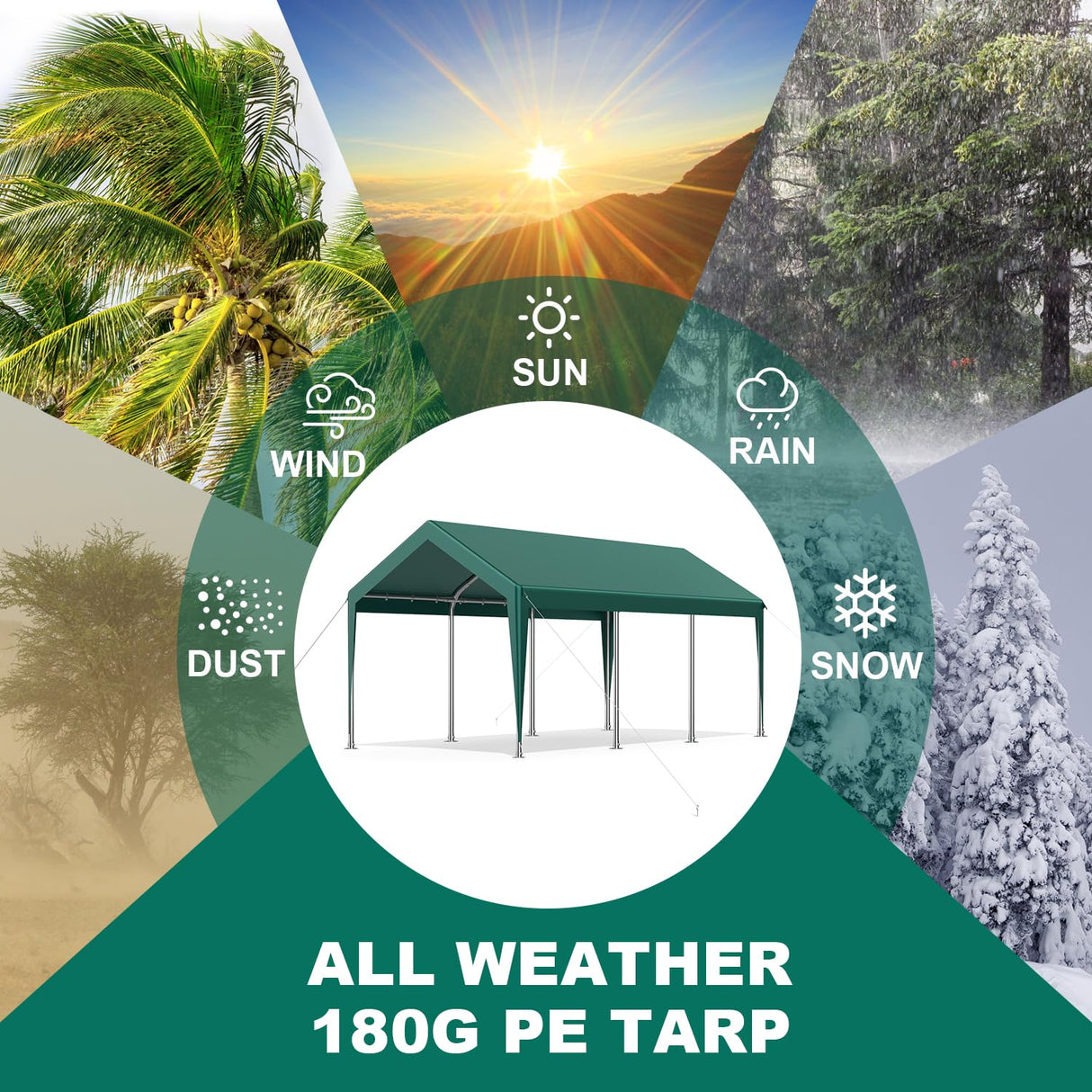 Raxmolo 12x20FT Heavy Duty Carport, Portable Car Canopy Garage Boat Shelter Party Tent, UV Resistant Waterproof Carport Canopy with Four Wind-Resistant Ropes (Green) Raxmolo