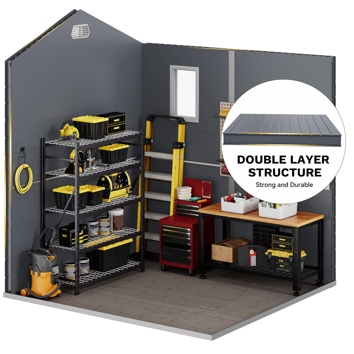 DWVO 6x6FT Outdoor Storage Shed w/o Floor, All-Weather Plastic Shed with Lockable Doors, Window & Vents, Plastic Tool Shed for Backyard, Patio, Poolside, Lawn, Gray DWVO