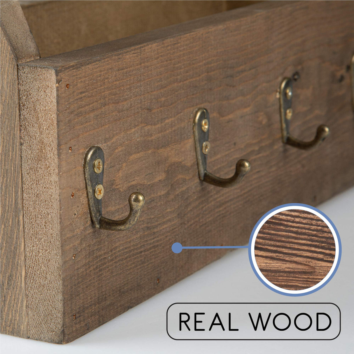 Ilyapa Key Holder for Wall, Farmhouse Mail Organizer Wall Mount, Rustic Wooden Mail Holder, Keys Center with 5 Antique Brass Hooks Ilyapa