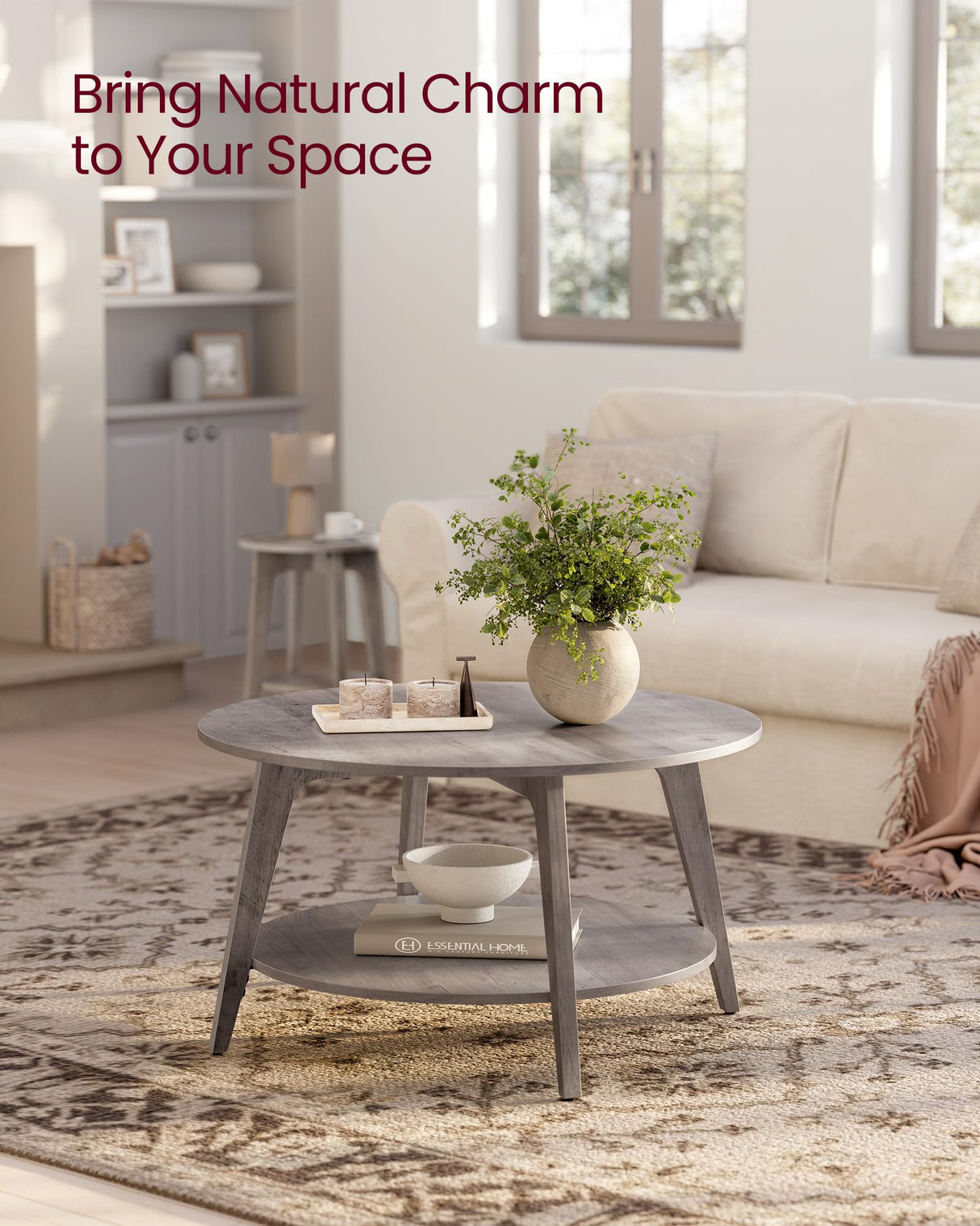 VASAGLE MAEZO Collection - Round Coffee Table, 2-Tier Center Table with Storage, Tapered Legs, Curved Transitions, 31.5 Dia. x 17.7 H Inches, Easy Assembly, for Living Room, Heather Greige ULCT243K02 VASAGLE