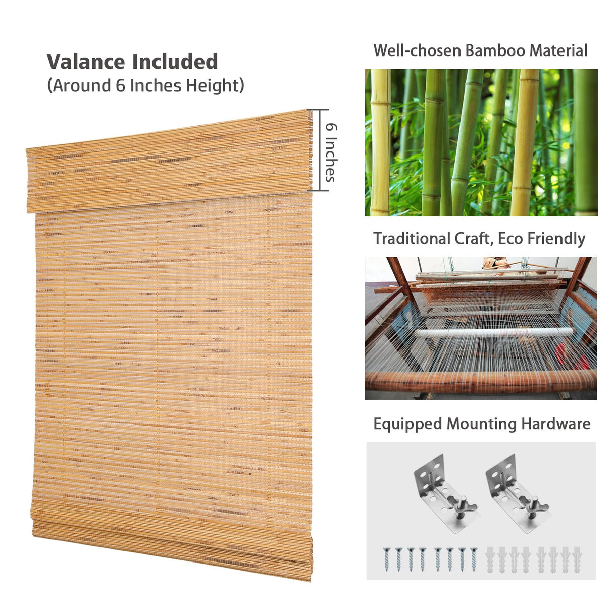 Artdix Bamboo Roman Shades, Cordless Walnut Custom Blackout Room Darkening Woven Wood Shades, Natural Bamboo Window Shades for Indoor Windows Artdix