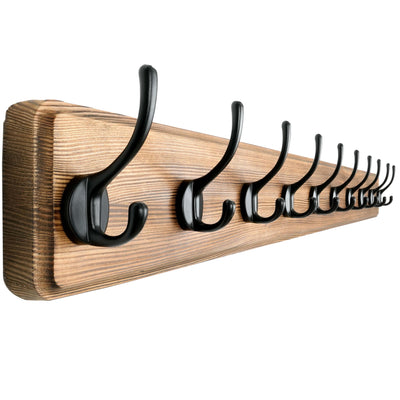Dseap Coat Rack Wall: 38-1/4" Long, Patented, Heavy-Duty, 10-Double-Hooks Wooden Wall Mounted Coat Rack Coat Hanger Hook Rail for Winter Coats Hat Jacket Clothing, Natural & Black