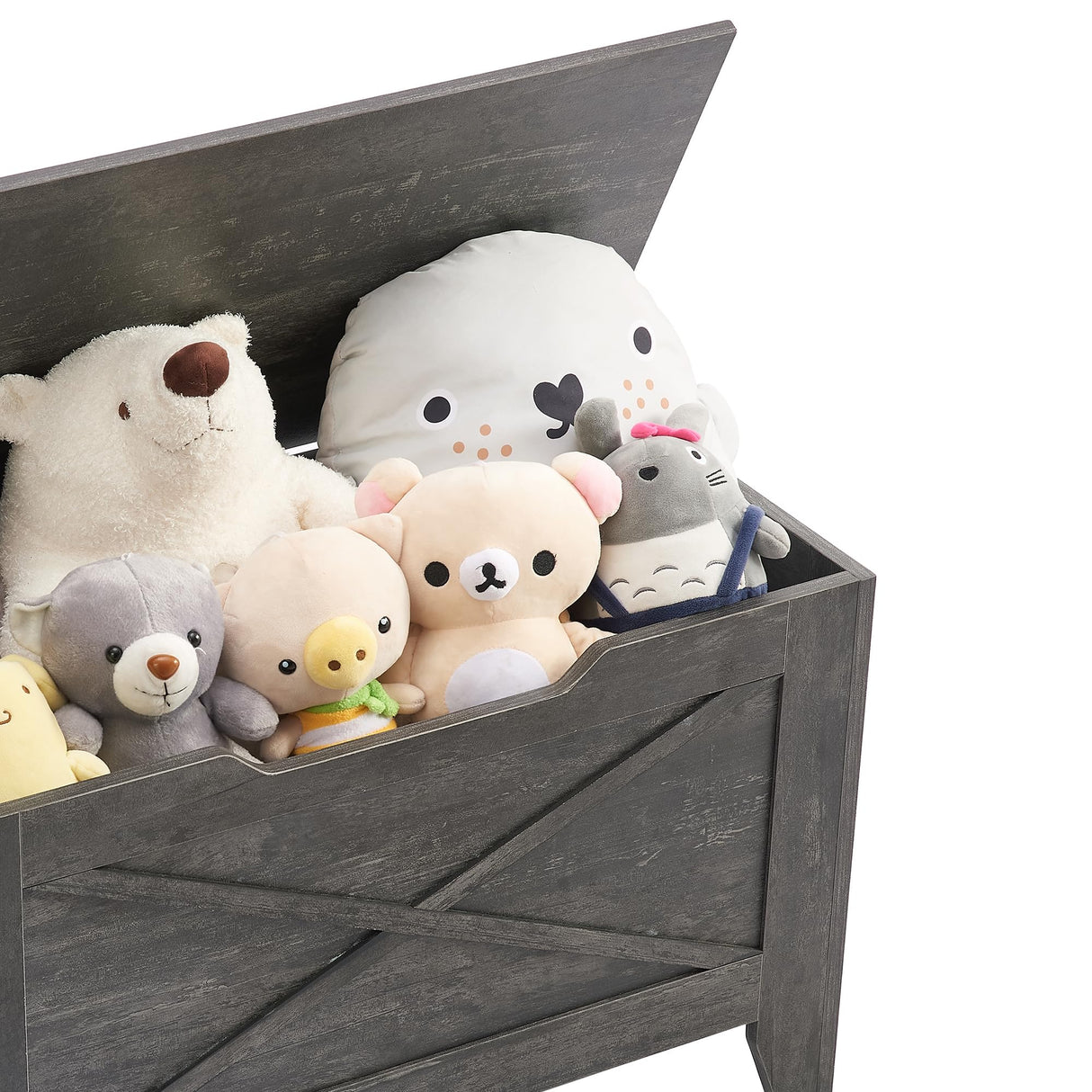 VECELO 30" Storage Chest with Lift Top Storage, Farmhouse Style Ottoman with Handwoven Wicker Cushion, Safety Hinges, Ideal for Entryway, Bedroom, Living Room, Coal Gray VECELO