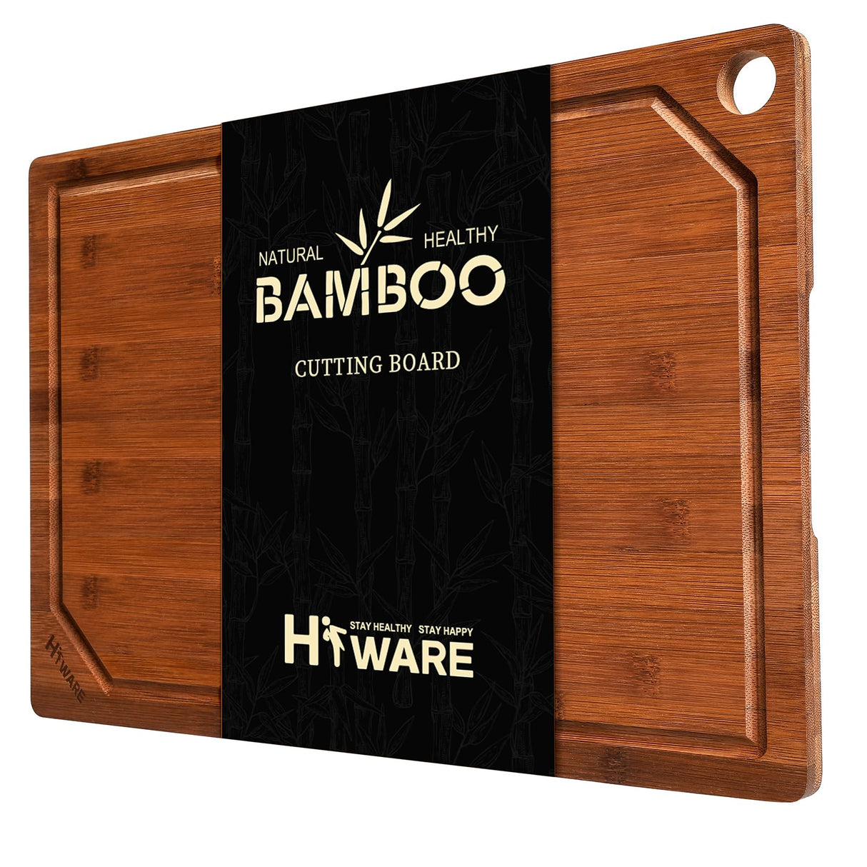 Hiware Wood Cutting Boards for Kitchen, Heavy Duty Bamboo Cutting Board with Juice Groove, Bamboo Chopping Board Set for Meat, Vegetables - 18" x 12" HIWARE