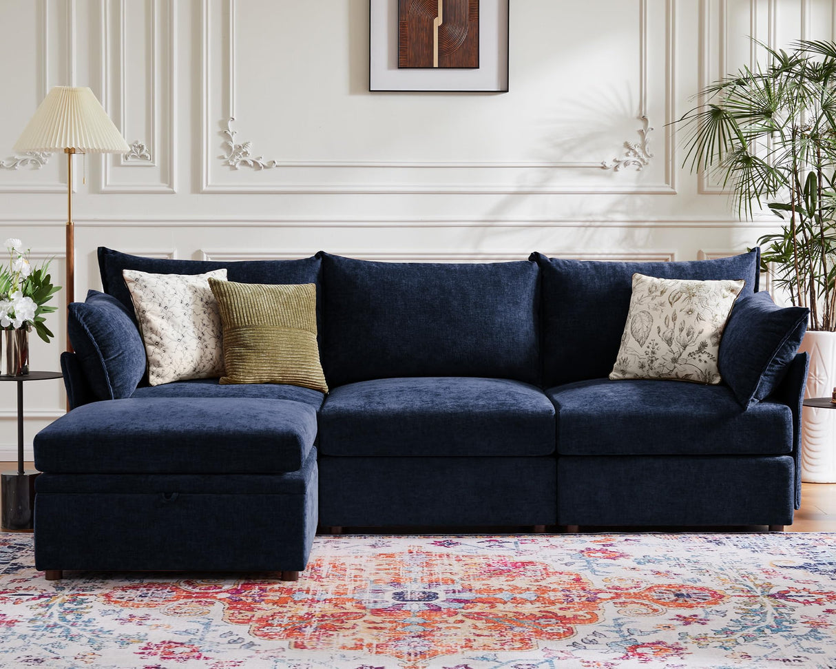 ABCASA Modular Sectional Sofa, L Shaped Couch Set for Living Room, 3-Seater Comfy Cloud Couches with Movable Storage Ottoman,DIY Combination,1400lb Capacity - Chenille Blue ABCASA
