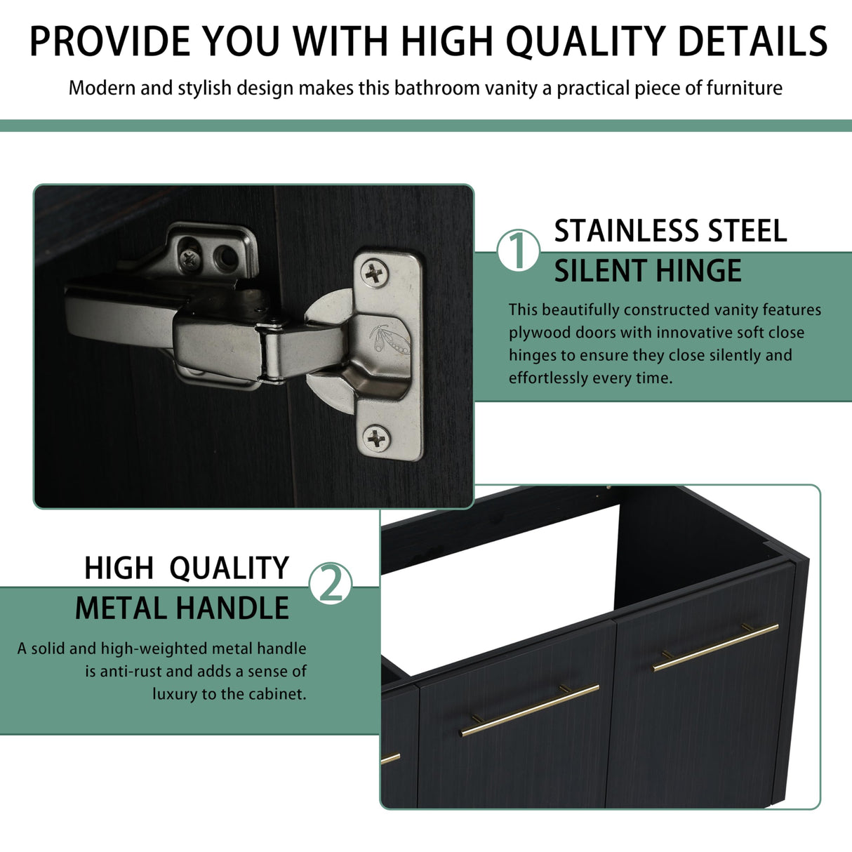 60 Inch Floating Bathroom Vanity,60" Bathroom Vanity Without Sink,Modern Bathroom Vanity Cabinet,Black Wall Mounted Cabinet(Sink Basin Not Included) WoodArtSupply