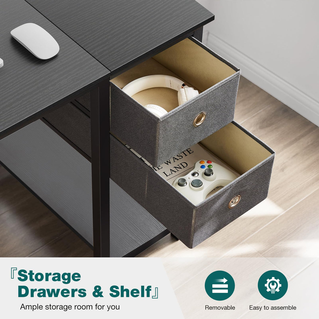 SMUG Computer Desk with Storage Drawers, Small Office Desk Modern Simple Study Writing Table for Home Bedroom, Spacious 40X24 Desktop with 2-Tier Drawer, Black SMUG