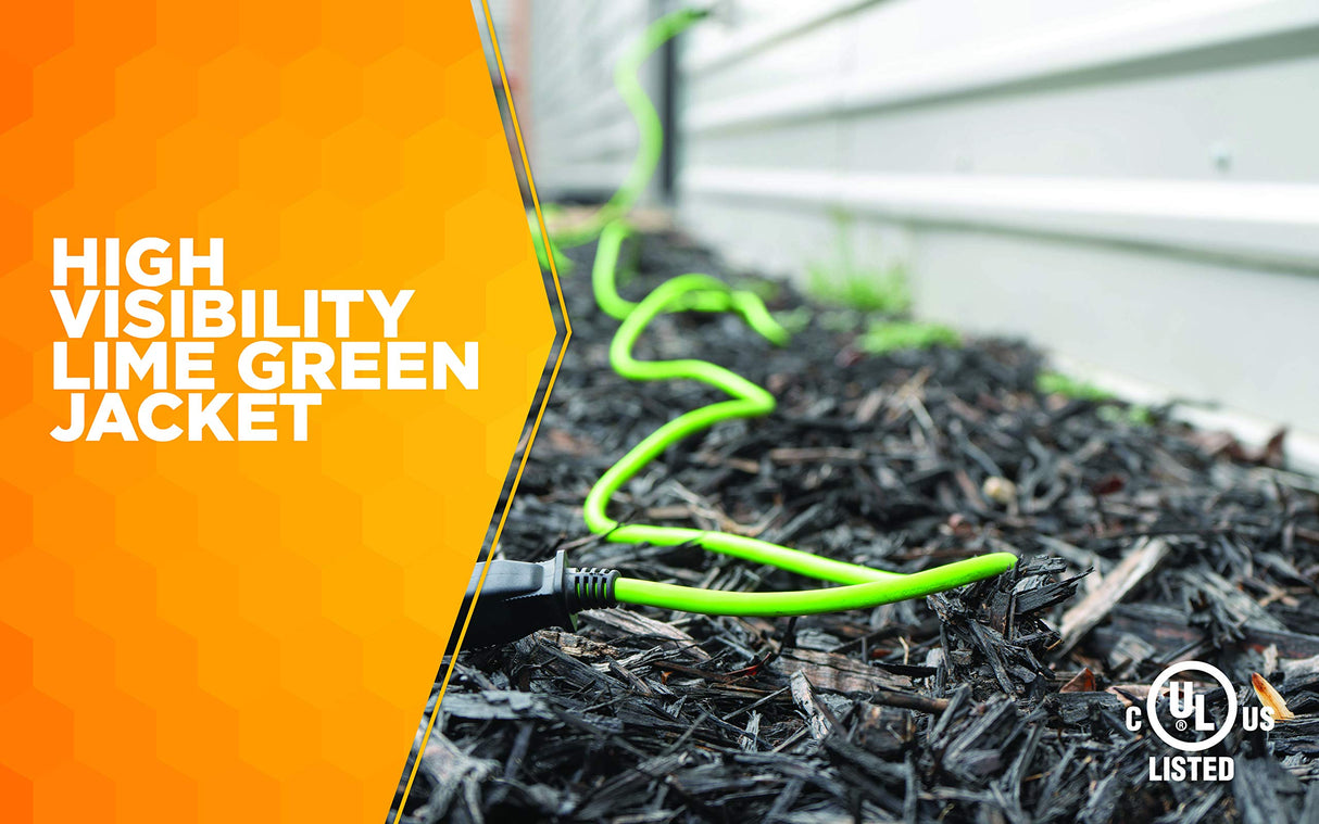 Yard Master Outdoor Extension Cord, 120 Foot Light Duty, Water Resistant, Flexible, 16 Gauge 2 Prong, Lime Green, 9940010 Yard Master