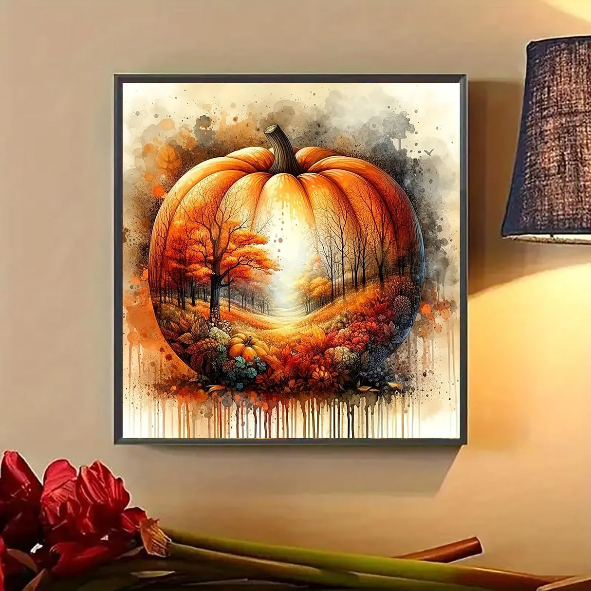 Pumpkin Leaf Tree Diamond Art Kits for Adults, 5D Autumn Diamond Painting Kits for Adults Beginners, DIY Full Round Drill Diamond Dot Painting Gem Art Kits for Adult, Home Wall Decor 13.8x13.8 Inch VCLKDIY
