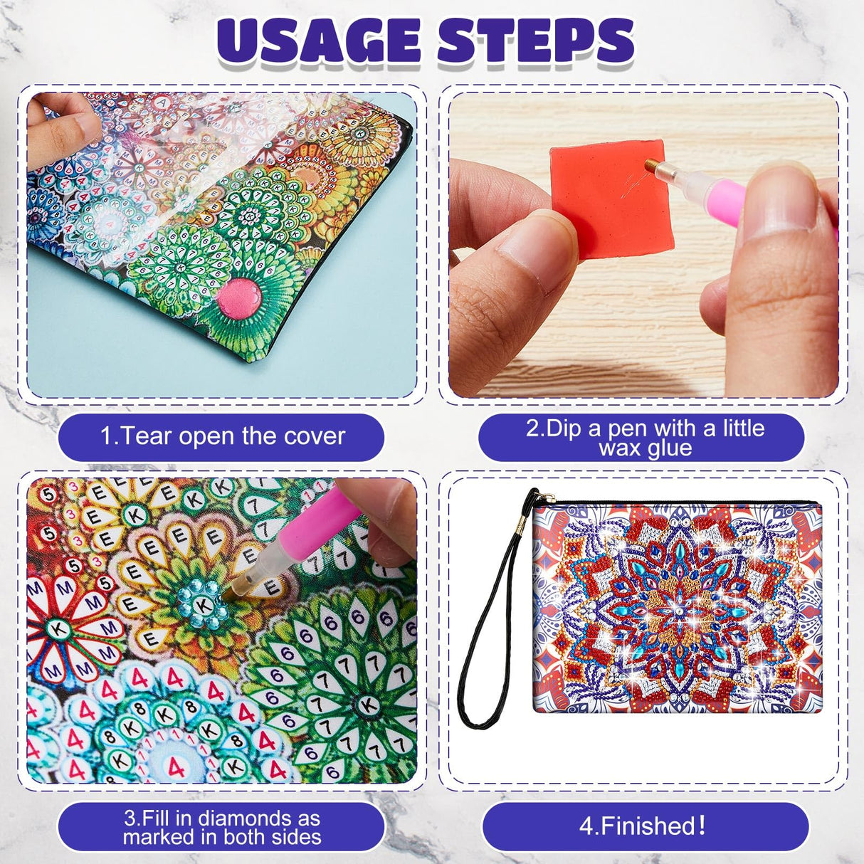 Geyoga 2 Pieces DIY Diamond Painting Purses 5D DIY Diamond Painting Handbag Diamond Art Wristlet Clutch Bag for Women Girls Art Craft Makeup Gift (Mandala) Geyoga