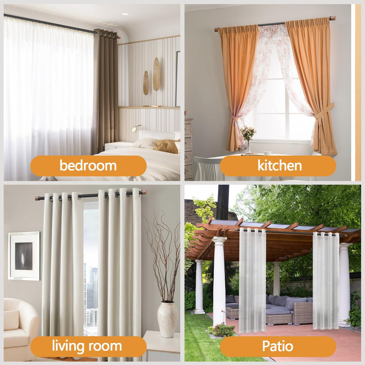Wood Curtain Rods for Windows 48 to 84 Inches(4-7ft),1 inch Adjustable Window Curtain Rods with Imitation Wood Grain Finials,Heavy Duty Decorative Drapery Rod for Bedroom,Kitchen and patio QITERI