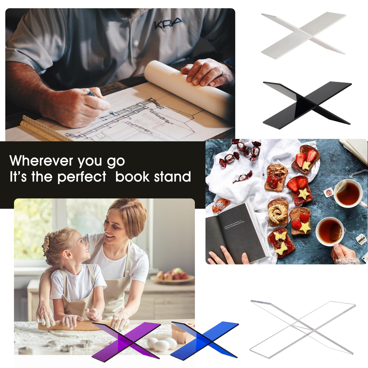 LIZ QNNALY Large Clear Acrylic Book Stand - Perfect for Displaying Open Books on Your Coffee Table - Ideal for Bibles, Cook Books, Guest Books, Magazines, Each with a Lucite Paperweight (Clear) LIZ QNNALY