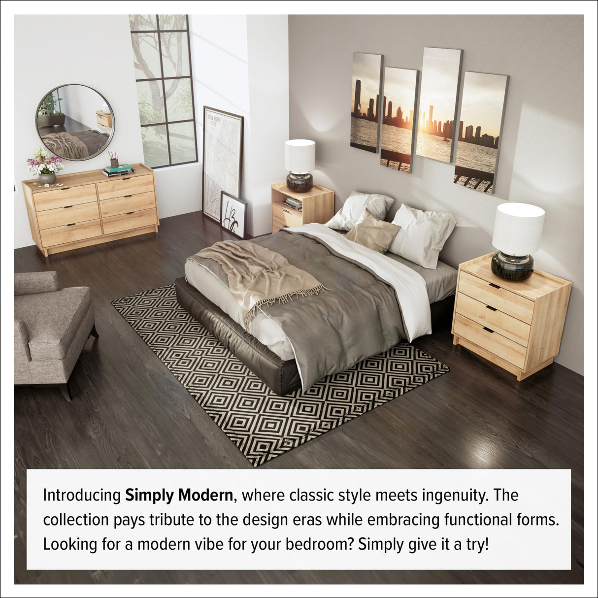 Prepac Simply Modern 6-Drawer Double Dresser for Bedroom, Chest of Drawers, Modern Bedroom Furniture, 52.5” Wide x 16” deep x 29.5” Tall, Oak Prepac