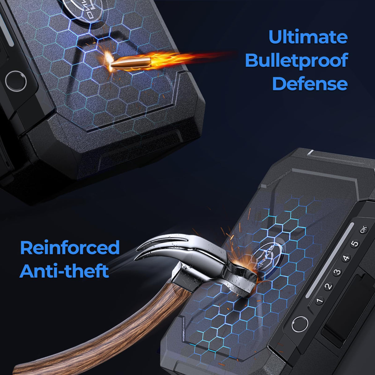 ONNAIS Biometric Gun Pistol Safe - Iron MAX Quick Access Fingerprint Gun Safe for Handgun with USB-C Charging, Extra-Large Pistol Case with Interior Light, Handgun Safe for Nightstand Beside and Car ONNAIS