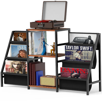 sugitek Record Player Stand,Vinyl Storage with 6-Tier Up to 280 Albums CDs, Record Holder Display Shelf for Living Room,Bedroom,Record Cabinet for Media Stereo Audio(Black)