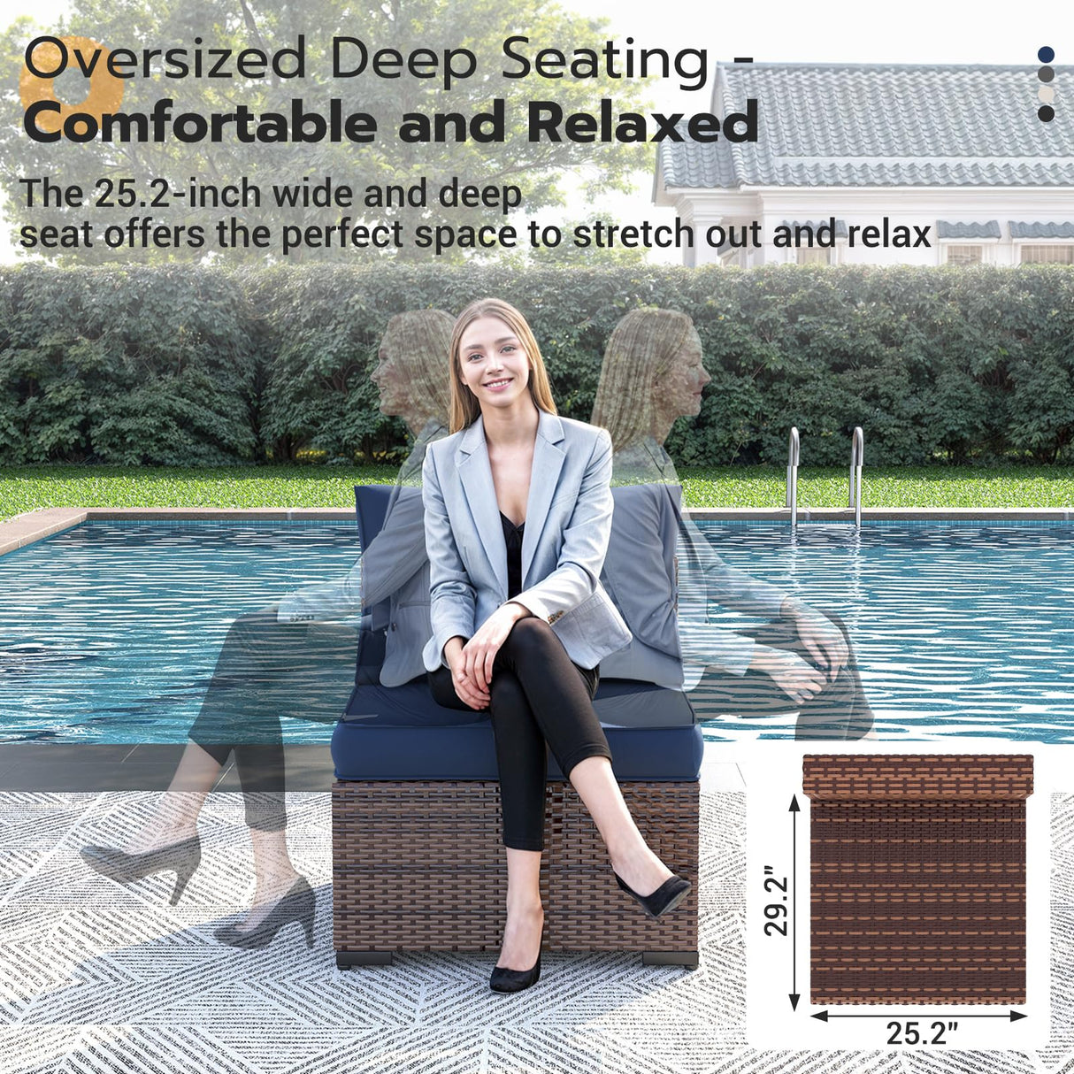 UDPATIO Patio Furniture Set, 7 Piece Outdoor Sectional Sofa, Modular Wicker Outdoor Furniture Conversation Sets with Waterproof Cover for Backyard Deck(Brown/Navy Blue) UDPATIO